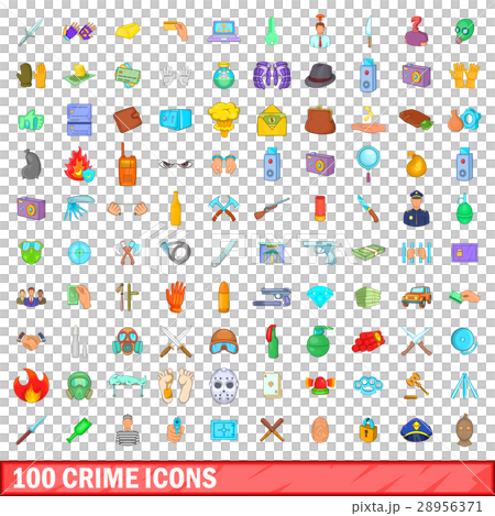 100 crime icons set, cartoon style 28956371