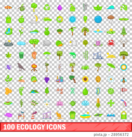 100 ecology icons set, cartoon style 28956372
