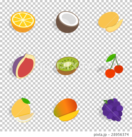 Different fruits, berries icons isometric 3d style Different fruits, berries icons isometric 3d style 28956374
