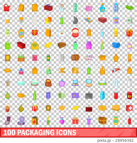 100 packaging icons set, cartoon style 100 packaging icons set, cartoon style 28956382