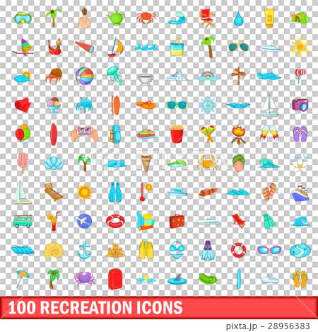 100 recreation icons set, cartoon style 100 recreation icons set, cartoon style 28956383