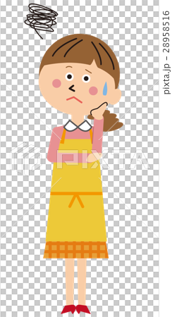 我穿著一隻帶著流行家庭圍裙的媽媽的手，感到很困擾 28958516