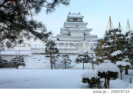 城 雪景色 雪の会津若松城 雪の鶴ヶ城 城 雪景色 雪の会津若松城 雪の鶴ヶ城 28959710