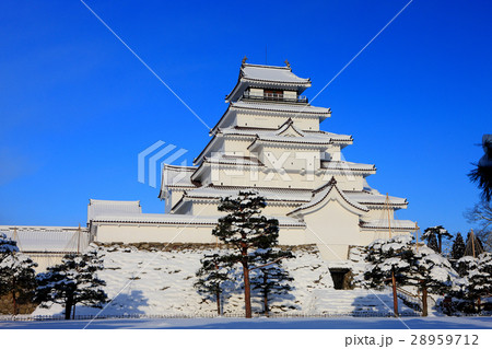 城　雪景色　雪の会津若松城　雪の鶴ヶ城　 28959712