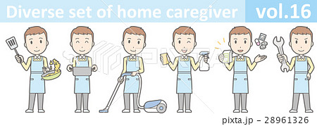 エプロンをつけた男性ホームヘルパーのイラストvol 16のイラスト素材