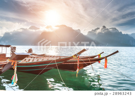 Long tail boat at Ratchaprapha Dam in Thailand. 28963243