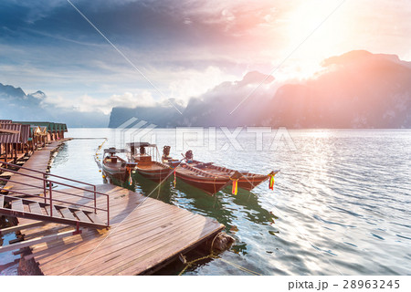 Long tail boat at Ratchaprapha Dam in Thailand. 28963245