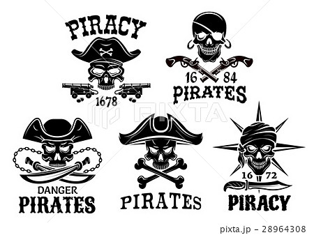 Pirate Symbols And Jolly Roger Vector Icons Setのイラスト素材