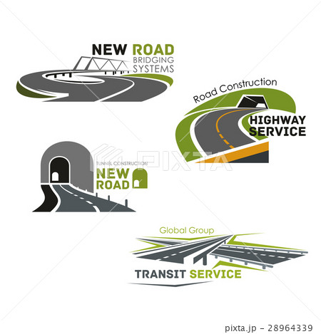 Road service, bridge or tunneling vector icons 28964339
