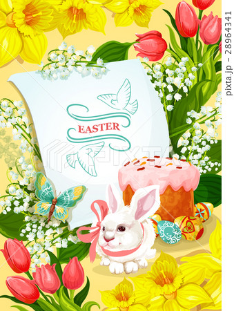 Easter and Egg Hunt poster with rabbit, egg, cake 28964341