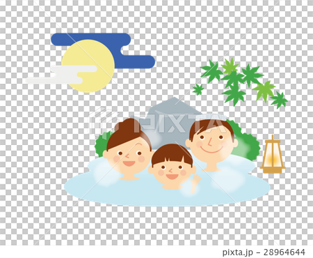 家族 温泉 月見 イラストのイラスト素材