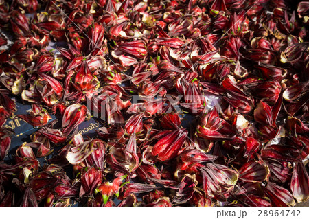 Dry organic roselle on wooden table Dry organic roselle on wooden table 28964742