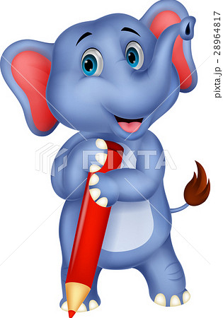 Cute elephant cartoon holding red pencil Cute elephant cartoon holding red pencil 28964817