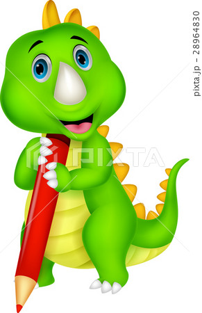 Cute dinosaur cartoon holding red pencil 28964830