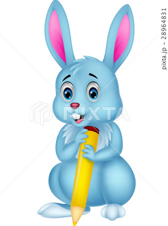 Cute rabbit cartoon holding yellow pencil Cute rabbit cartoon holding yellow pencil 28964831