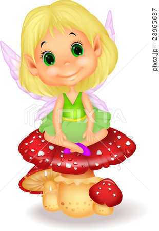 Cute fairy sitting on mushroom 28965637
