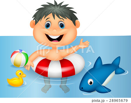 Boy floating with inflatable ring 28965679