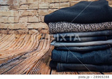fashionable clothes. pile of jeans 28969288