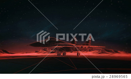 airliner on the runway in the mountains. Night sky 28969565