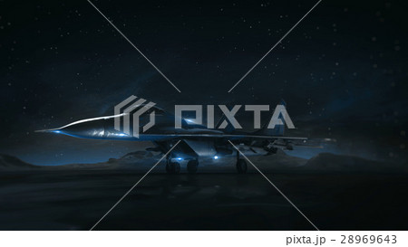 airliner on the runway in the mountains. Night sky 28969643