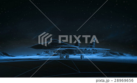 airliner on the runway in the mountains. Night sky 28969656