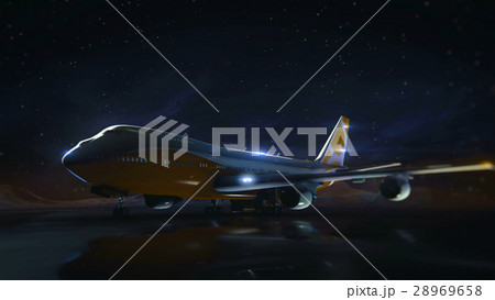 airliner on the runway in the mountains. Night sky airliner on the runway in the mountains. Night sky 28969658