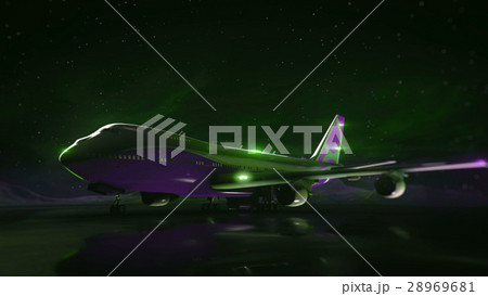 airliner on the runway in the mountains. Night sky 28969681