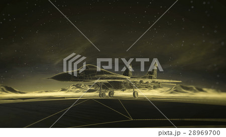 airliner on the runway in the mountains. Night sky 28969700