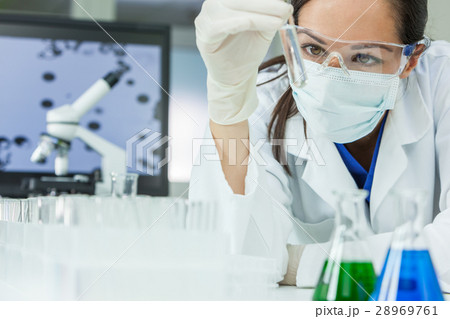 Female Research Scientist Test Tube In Laboratory Female Research Scientist Test Tube In Laboratory 28969761