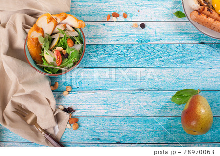 Food background, salad with chicken, arugula 28970063