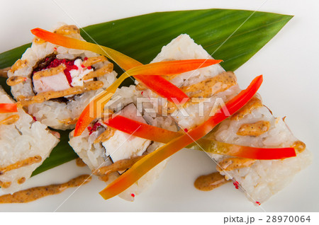 sushi roll with tuna, Philadelphia cheese, flying 28970064