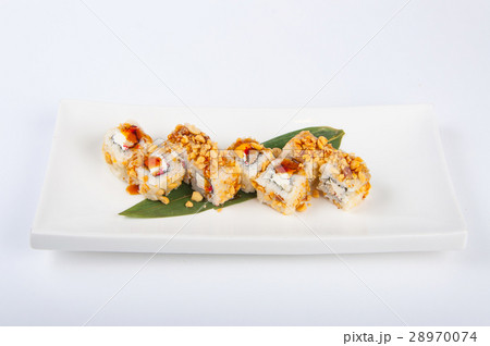 sushi roll with tuna, Philadelphia cheese, flying 28970074