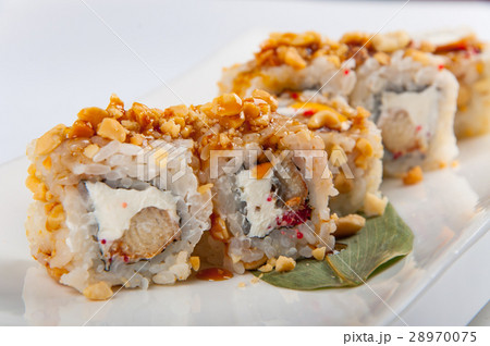 sushi roll with tuna, Philadelphia cheese, flying 28970075
