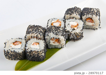sushi roll with shrimp, Philadelphia cheese sesame 28970117