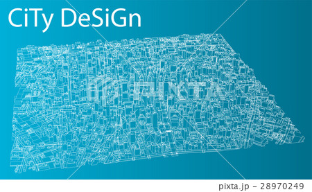 Wire-frame City, Blueprint Style. Vector 28970249
