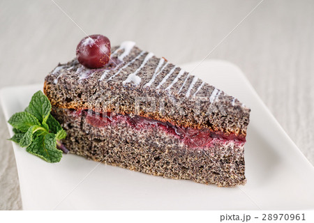 poppy cake with fruit jam, patisserie product poppy cake with fruit jam, patisserie product 28970961