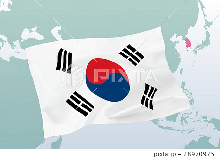 世界地図と韓国国旗のイラスト素材