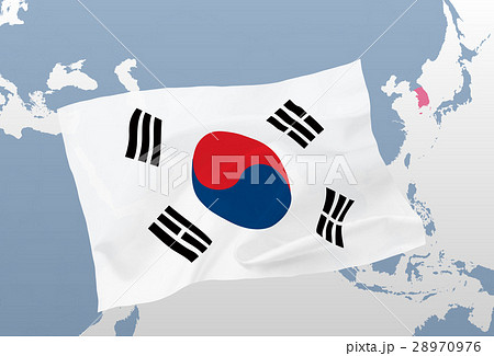 世界地図と韓国国旗のイラスト素材