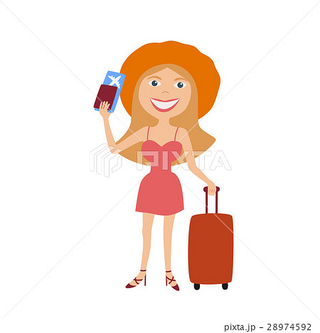 woman with suitcase and ticket woman with suitcase and ticket 28974592