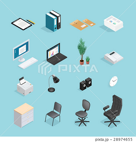 Office Supplies Isometric Icon Setのイラスト素材