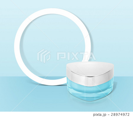 Blue triangle cosmetic jar on paper frame backgrou 28974972