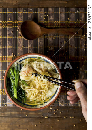 shrimp wonton noodle soup with choy sum 28975132