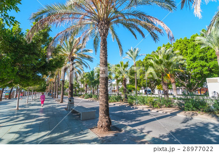 People walking down sidewalk in Sant Antoni. 28977022
