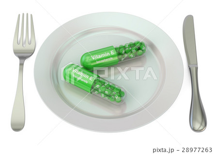 Diet and healthy meal  Plate with vitamin E 28977263