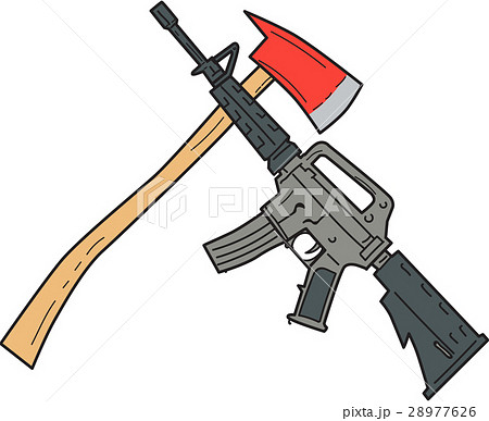 Crossed Fire Ax And M4 Carbine Rifle Drawingのイラスト素材