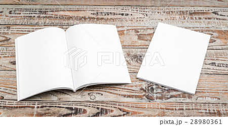 Blank catalog, magazines,book mock up on wood background . 28980361