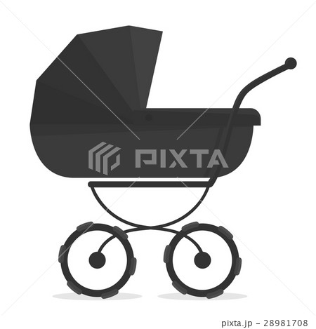 Stroller on white. Black and white silhouette. For 28981708