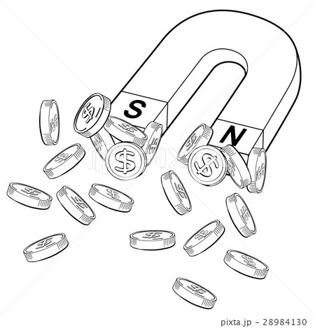 magnet with gold coins line drawingのイラスト素材 [28984130] - PIXTA