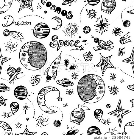 Hand Drawn Doodle Seamless Pattern With Spaceのイラスト素材