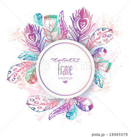 Hand drawn vector painted round template with bird 28985079